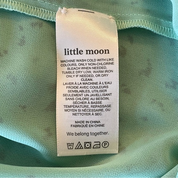 Aritzia Little Moon Mint Green/Black Pattern Long Sleeve Ruffle Dress (L) - Picture 15 of 16